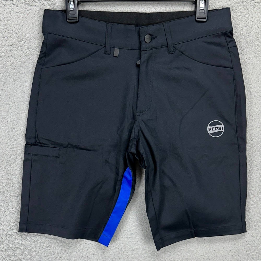 Pepsi Mens Work‎ Shorts 30 Black Flat Front Cargo Pocket Stretch Workwear Logo